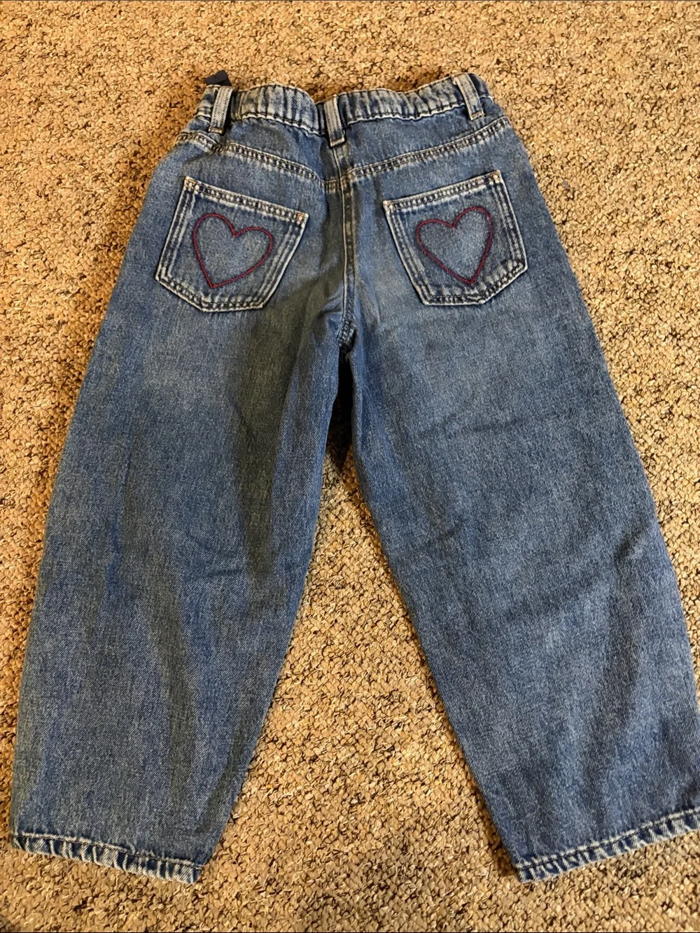 Barrel Jeans Distressed with Red Heart embroidery